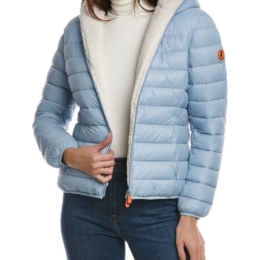 SAVE THE DUCK Light Blue Hooded Puffer Jacket